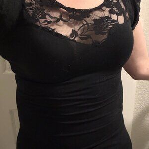 Spiral - Womens - Gothic Elegance - Lace Layered Cap Sleeve Top Black - L